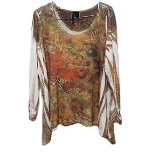 Women’s SAINT TROPEZ WEST, Scoop Neckline, Ling Sleeves Top, Multi Colors 2X
